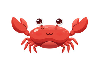 A cheerful cartoonstyle red crab with big eyes and claws raised