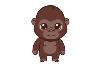 A cute brown cartoon gorilla stands with big eyes and a simple smile