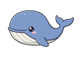 A cute blue whale cartoon with black outlines an eye pink cheek light underside