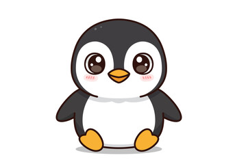 A cute cartoon penguin sits upright featuring big eyes and rosy cheeks