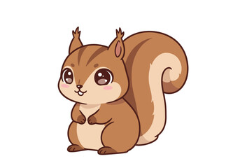 A cute cartoon squirrel with big eyes a fluffy tail and rosy cheeks