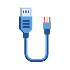 Blue USB connector cable with data pin arrangement depiction