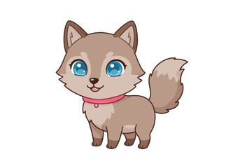 A cute cartoon wolf with a pink collar