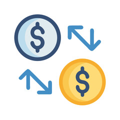 Digital currency exchange concept illustration with arrows between coins