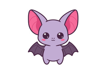 A cute purple cartoon bat with large ears wings and a sweet expression