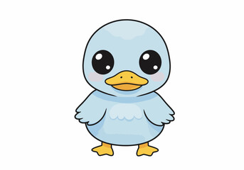 Adorable light blue duckling cartoon with big eyes yellow beak and feet