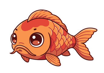 An orange cartoon goldfish with big eyes scales and a pouty face isolated on a white background