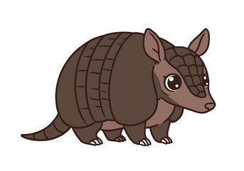Cartoon armadillo with segmented shell big eyes small ears and short legs