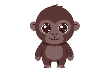 Cartoon baby gorilla with big eyes dark brown fur a light brown belly small ears and a tiny tuft of hair