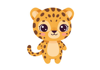 Cartoon cheetah cub with round eyes standing upright