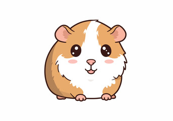 Cartoon guinea pig with brown and white fur rosy cheeks big eyes and small paws