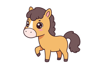 Cartoon horse with brown mane big eyes and raised leg