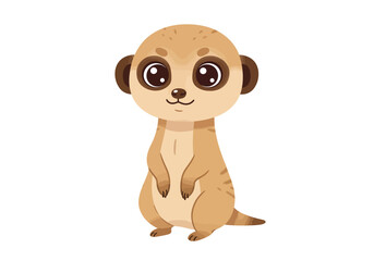 Cartoon meerkat standing tan fur with dark brown eyes and a small smile