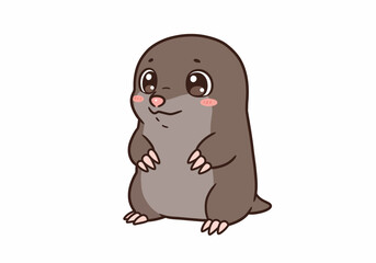 Cartoon mole standing upright with large eyes pink nose and blushed cheeks