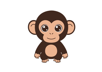 Cartoon monkey with big eyes brown fur tan face and belly and small feet