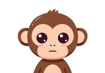 Cartoon monkey with a neutral expression large eyes and simple rounded features