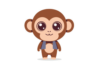 Cartoon monkey with big eyes wearing a vest standing centered on white