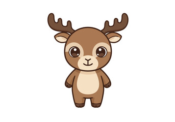 Cartoon reindeer brown big eyes antlers smiling