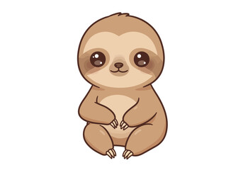 Cartoon sloth sitting upright with large eyes a small smile and brown and tan coloring