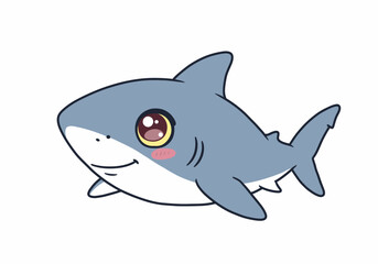 Cartoon shark with big eyes grey body white belly