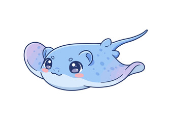 Cartoon stingray blue body large eyes pink cheeks spotted pattern simplified with a long tail