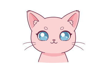 Cartoonstyle pink cat with big blue eyes whiskers  simple outlines on a white backdrop