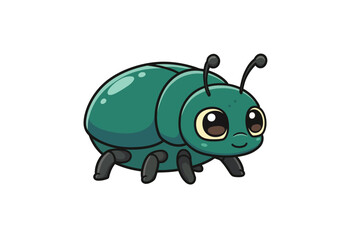 Cute cartoon beetle is emerald green with black legs and antennae
