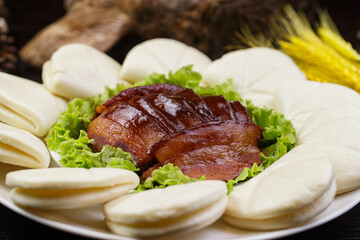 Golden Braised Pork with Flower Bun