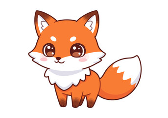 Cute cartoon fox with orange fur big eyes and white accents