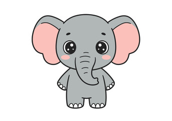 Cute cartoon elephant with big eyes pink ears and curled trunk
