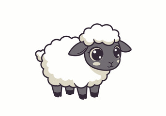 Cute cartoon sheep with big eyes white woolly fleece grey face and legs on white background