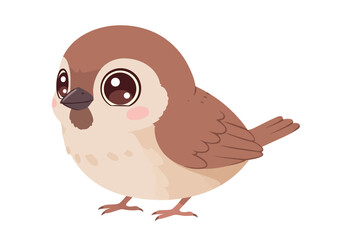 Cute cartoon sparrow with brown feathers big eyes and pink cheeks