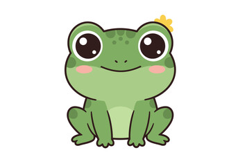 Cute green cartoon frog with a small yellow flower on its head