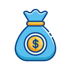 Icon graphic of blue money bag with dollar sign