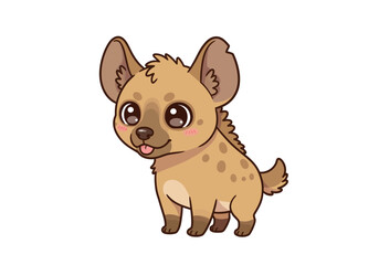 Cute hyena cartoon with brown spots big eyes and its tongue sticking out