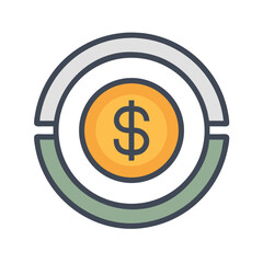 Gold coin with dollar sign in semi-circle illustration