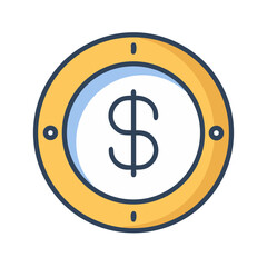 Stylized dollar coin icon on black background illustration graphic