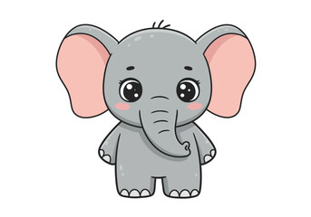 Gray cartoon elephant with big ears standing