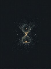 An hourglass formed from glowing particles against a dark background, subtly conveying the passage of time