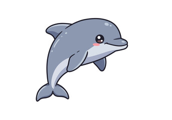 Grey cartoon dolphin with pink cheek black outlines