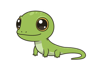 Green cartoon lizard with big eyes in a static pose on a white background