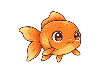 Orange cartoon goldfish with large eyes fins and a cute face set on a plain white background