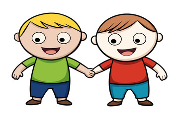 Friendship in Harmony: Two cartoon characters of different hair colors, holding hands. Celebrating bond and togetherness in a friendly vibe. 