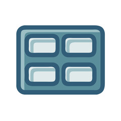 Minimalist blue icon of a tray with four compartments