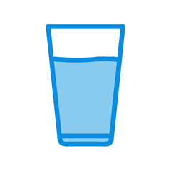 Glass of water with blue border on black background