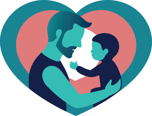 Vector art of a loving father holds his child within a heart shape, symbolizing family love and togetherness