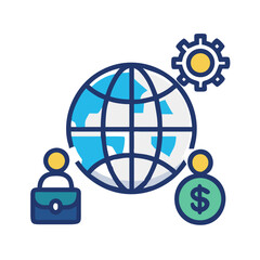 Global business network with teamwork and financial technology integration