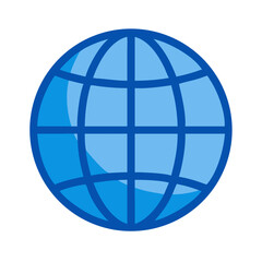 Blue globe icon illustrating global communication and worldwide connection