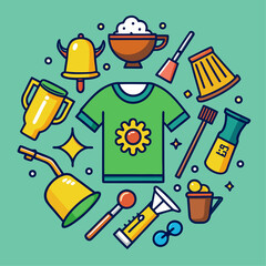 Hand drawn t shirt design with a collection of unique icons and lettering