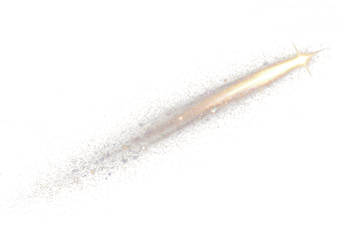 A bright golden comet with a sparkling tail streaking across a transparent background, isolated on transparent background